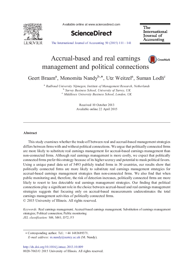 Accrual-based and real earnings management and political connections