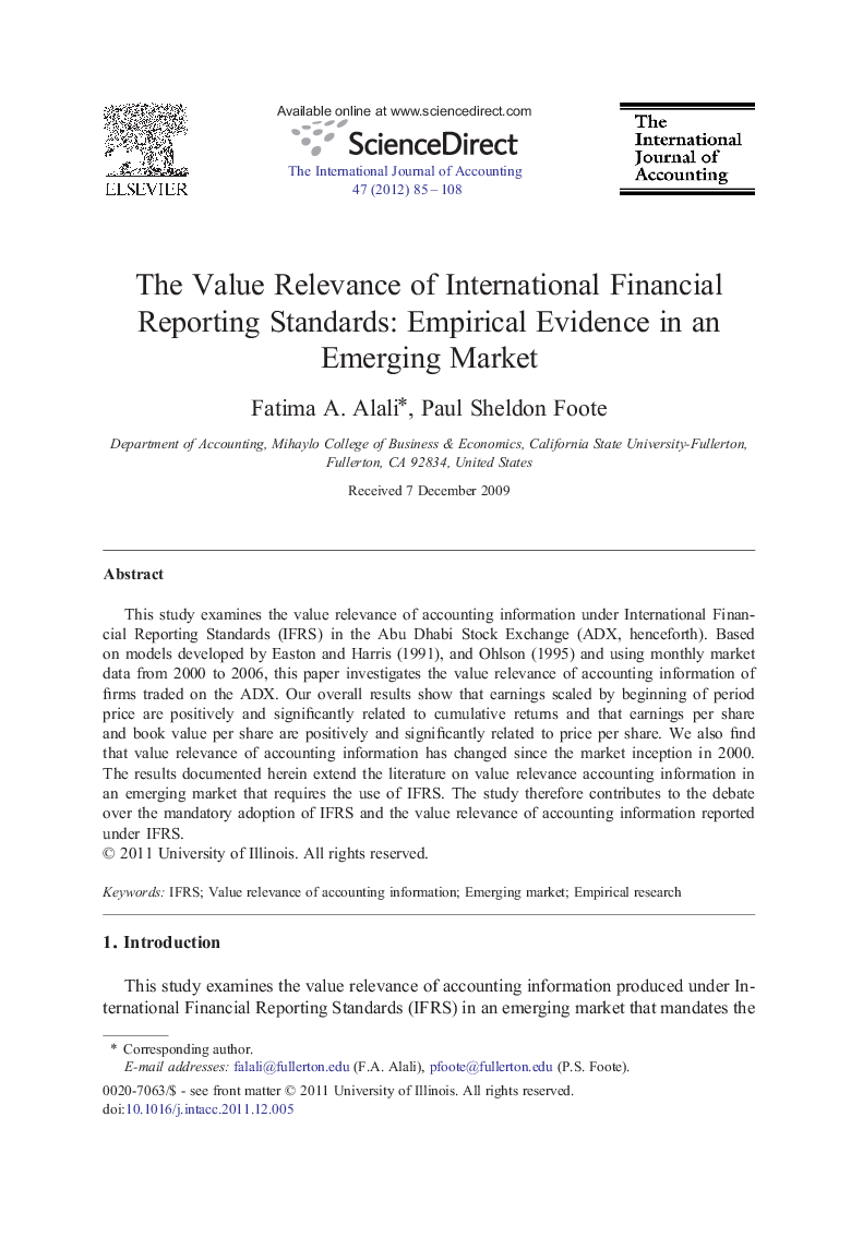 The Value Relevance of International Financial Reporting Standards: Empirical Evidence in an Emerging Market