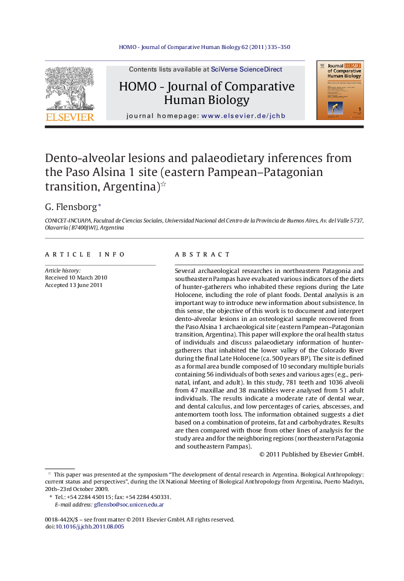 Dento-alveolar lesions and palaeodietary inferences from the Paso Alsina 1 site (eastern Pampean–Patagonian transition, Argentina) 