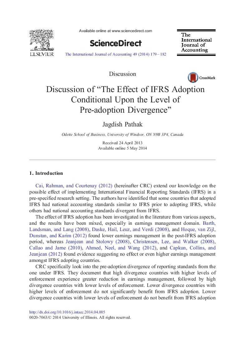 Discussion of “The Effect of IFRS Adoption Conditional Upon the Level of Pre-adoption Divergence”