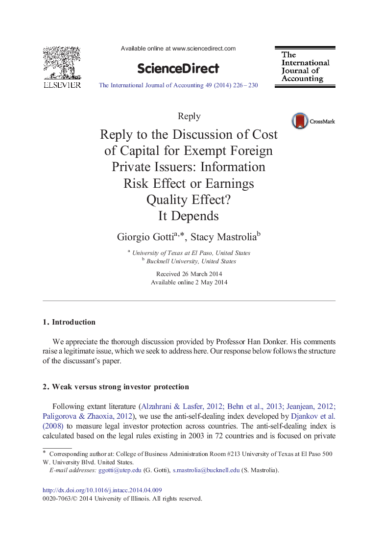 Reply to the Discussion of Cost of Capital for Exempt Foreign Private Issuers: Information Risk Effect or Earnings Quality Effect? It Depends