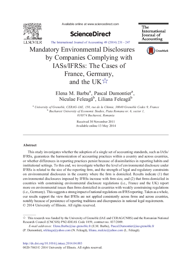 Mandatory Environmental Disclosures by Companies Complying with IASs/IFRSs: The Cases of France, Germany, and the UK 