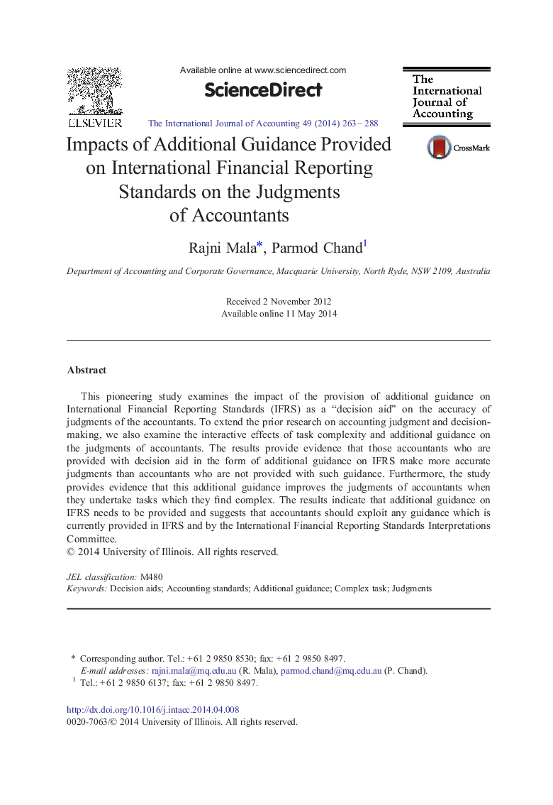 Impacts of Additional Guidance Provided on International Financial Reporting Standards on the Judgments of Accountants