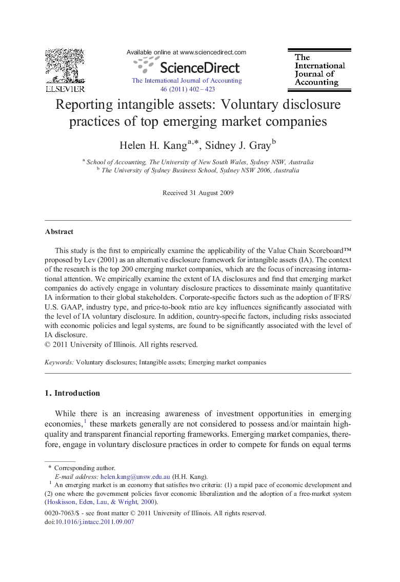 Reporting intangible assets: Voluntary disclosure practices of top emerging market companies