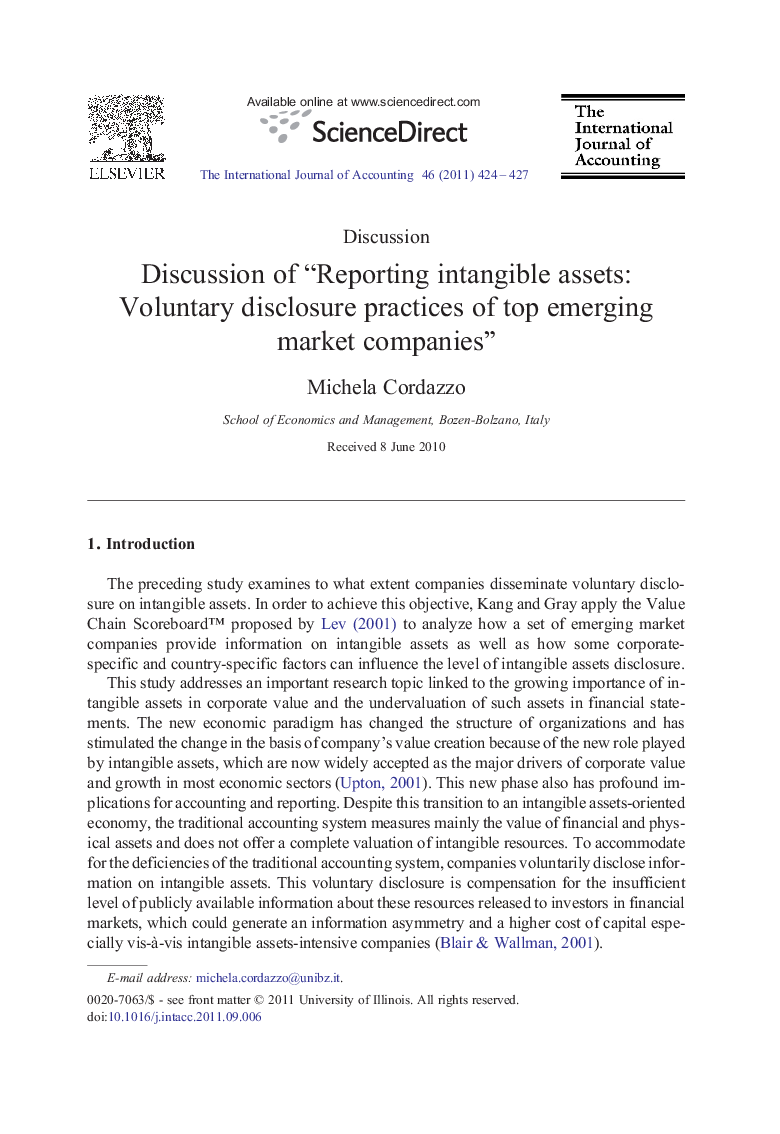 Discussion of “Reporting intangible assets: Voluntary disclosure practices of top emerging market companies"