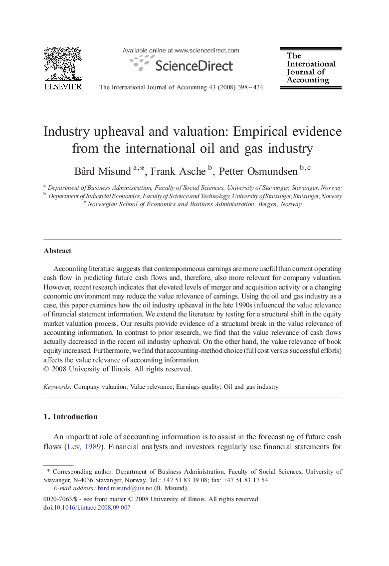 Industry upheaval and valuation: Empirical evidence from the international oil and gas industry