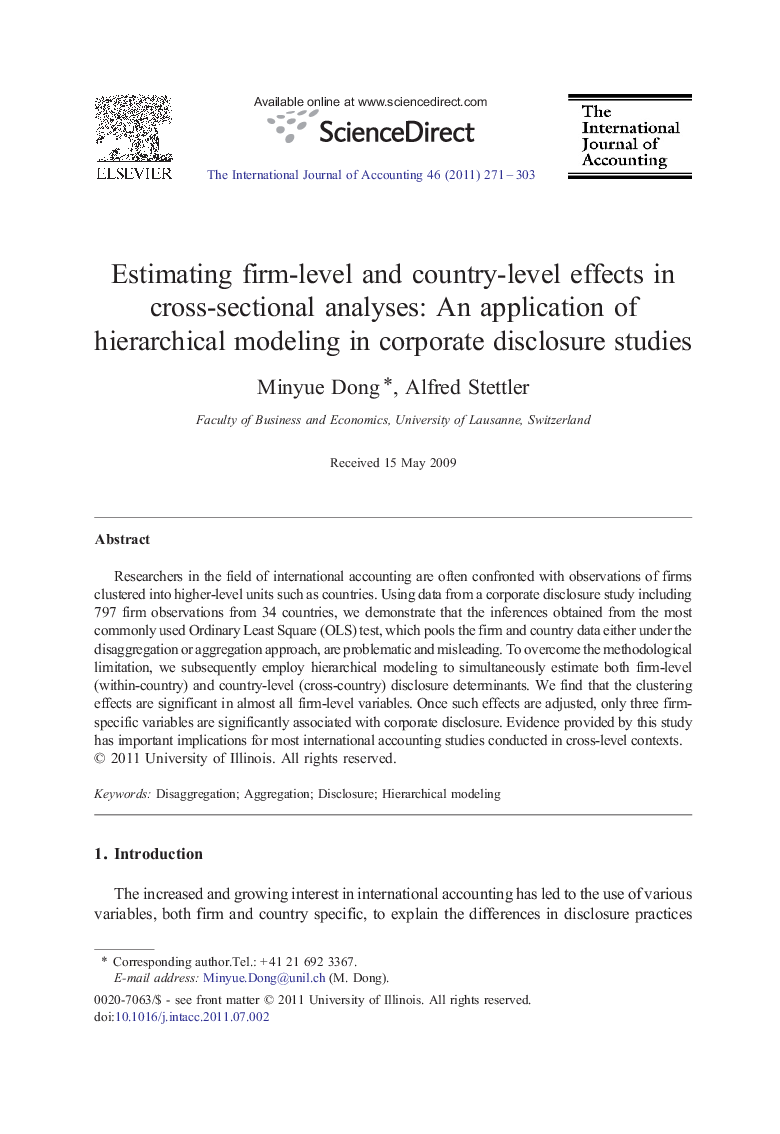 Estimating firm-level and country-level effects in cross-sectional analyses: An application of hierarchical modeling in corporate disclosure studies