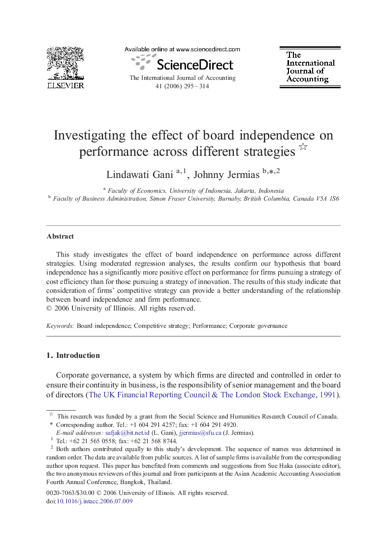 Investigating the effect of board independence on performance across different strategies 