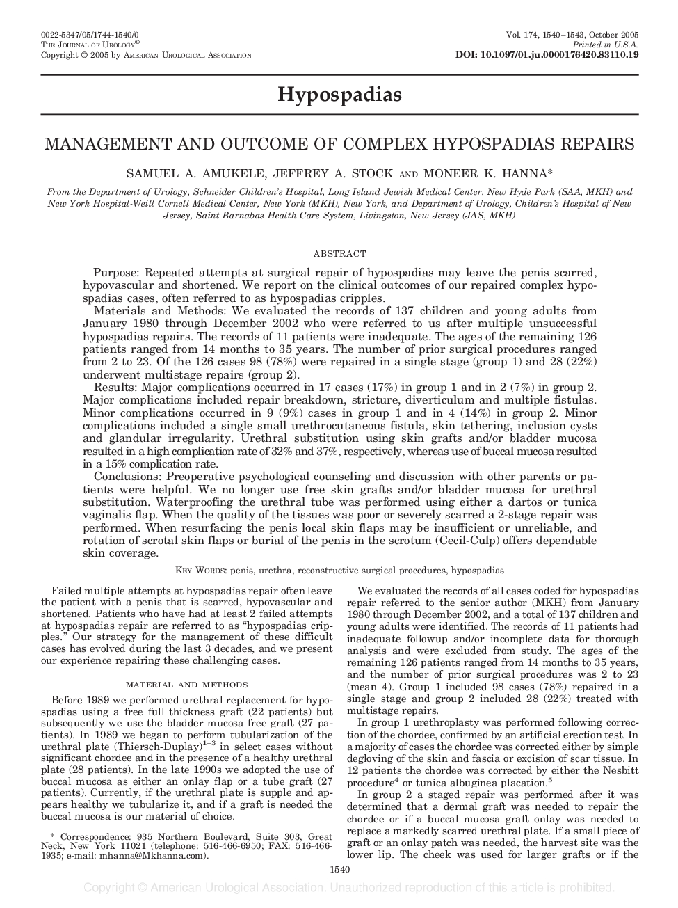 MANAGEMENT AND OUTCOME OF COMPLEX HYPOSPADIAS REPAIRS