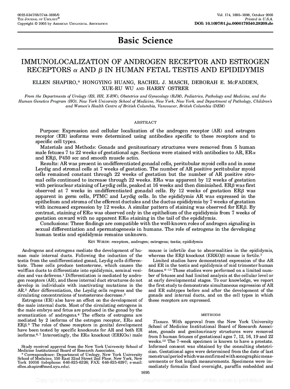 IMMUNOLOCALIZATION OF ANDROGEN RECEPTOR AND ESTROGEN RECEPTORS Î± AND Î² IN HUMAN FETAL TESTIS AND EPIDIDYMIS