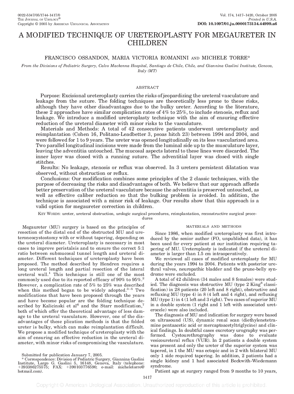 A MODIFIED TECHNIQUE OF URETEROPLASTY FOR MEGAURETER IN CHILDREN