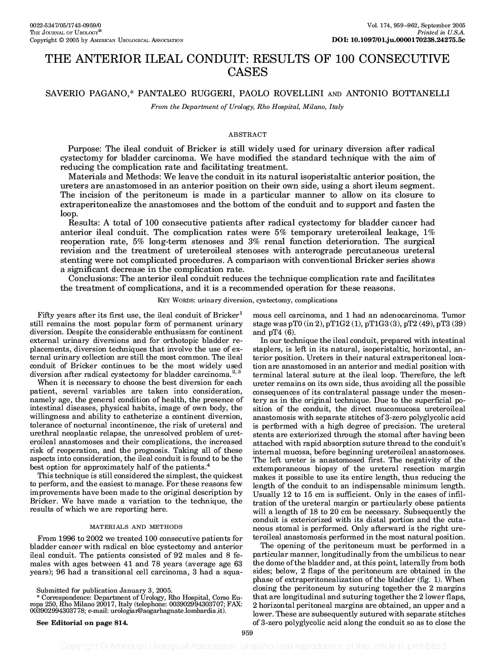 THE ANTERIOR ILEAL CONDUIT: RESULTS OF 100 CONSECUTIVE CASES