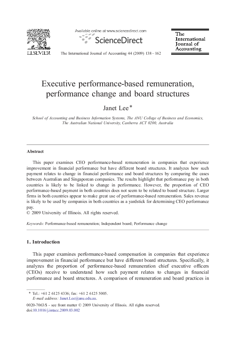 Executive performance-based remuneration, performance change and board structures