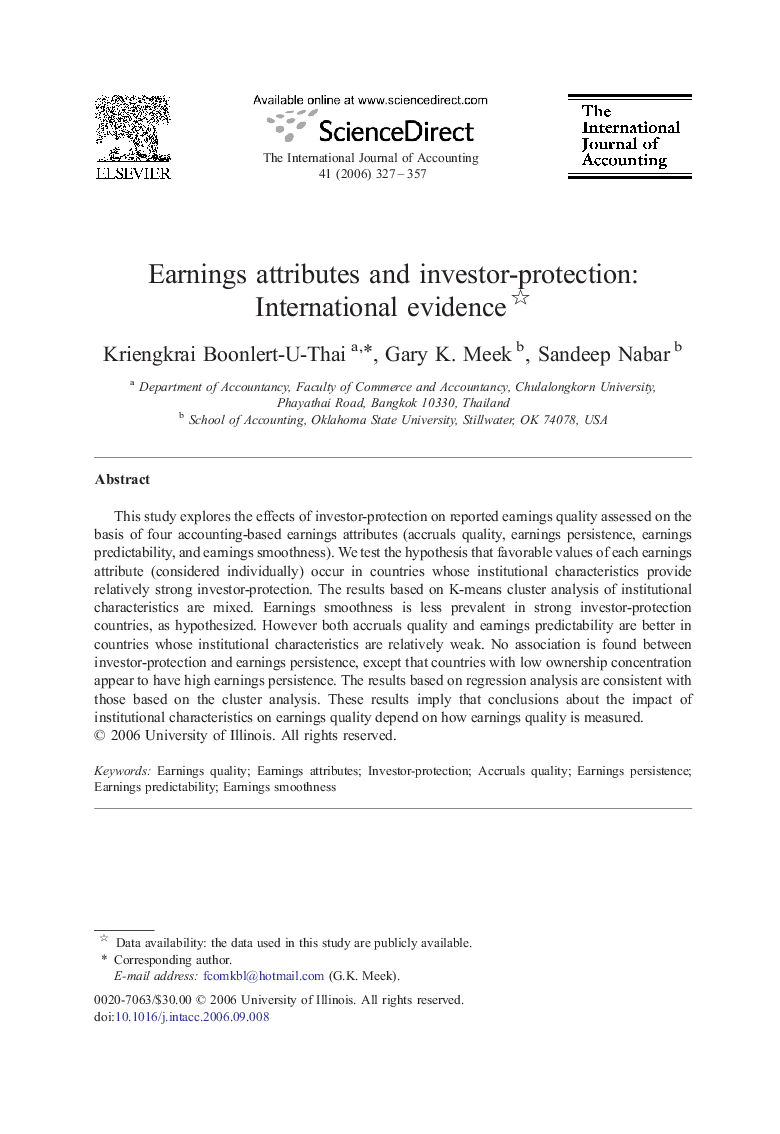 Earnings attributes and investor-protection: International evidence 