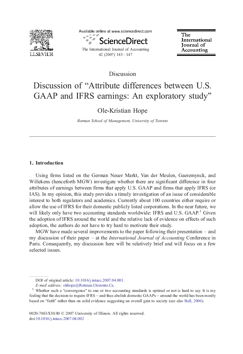 Discussion of “Attribute differences between U.S. GAAP and IFRS earnings: An exploratory study”