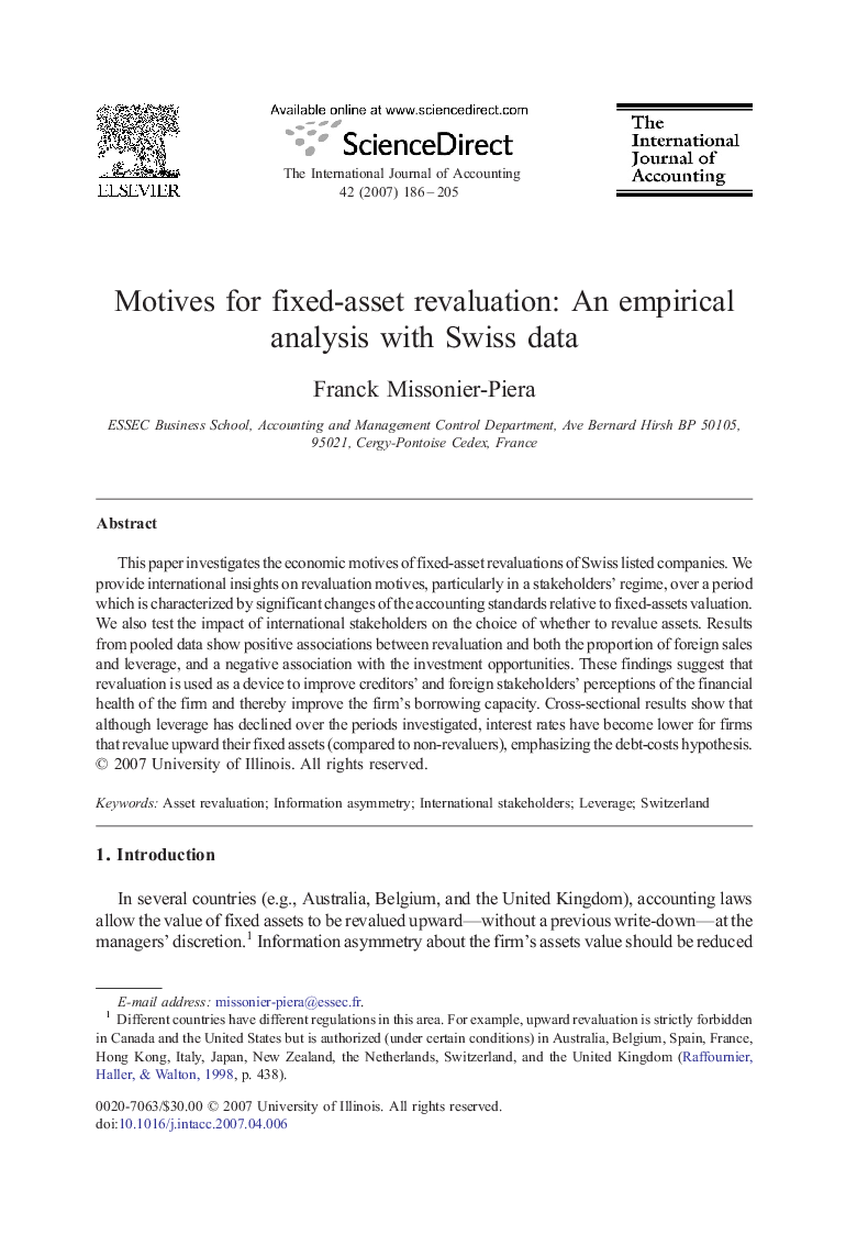 Motives for fixed-asset revaluation: An empirical analysis with Swiss data