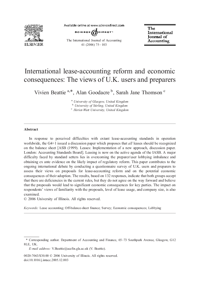 International lease-accounting reform and economic consequences: The views of U.K. users and preparers