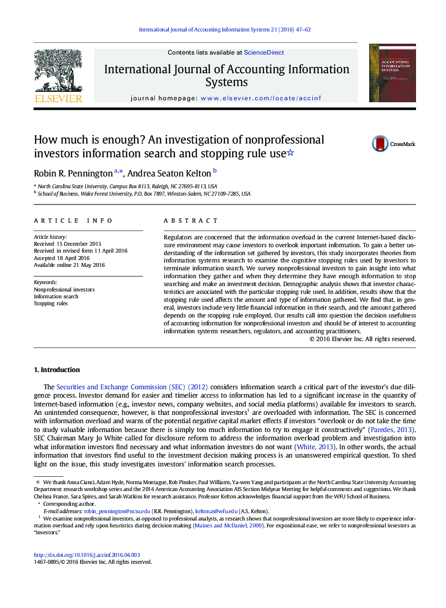 How much is enough? An investigation of nonprofessional investors information search and stopping rule use 