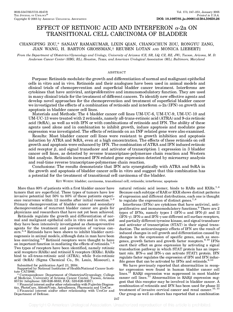 EFFECT OF RETINOIC ACID AND INTERFERON Î±-2a ON TRANSITIONAL CELL CARCINOMA OF BLADDER