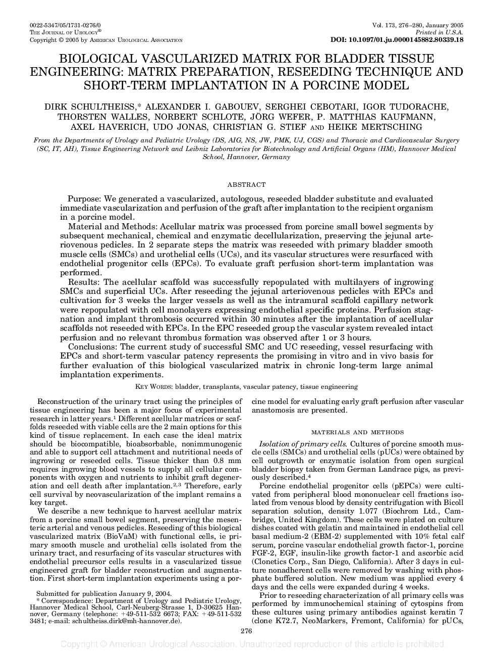 BIOLOGICAL VASCULARIZED MATRIX FOR BLADDER TISSUE ENGINEERING: MATRIX PREPARATION, RESEEDING TECHNIQUE AND SHORT-TERM IMPLANTATION IN A PORCINE MODEL