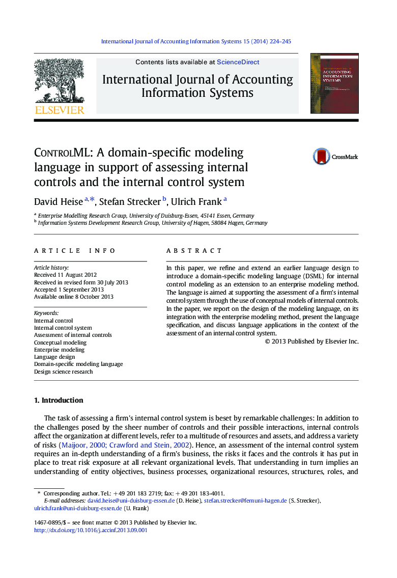ControlML: A domain-specific modeling language in support of assessing internal controls and the internal control system