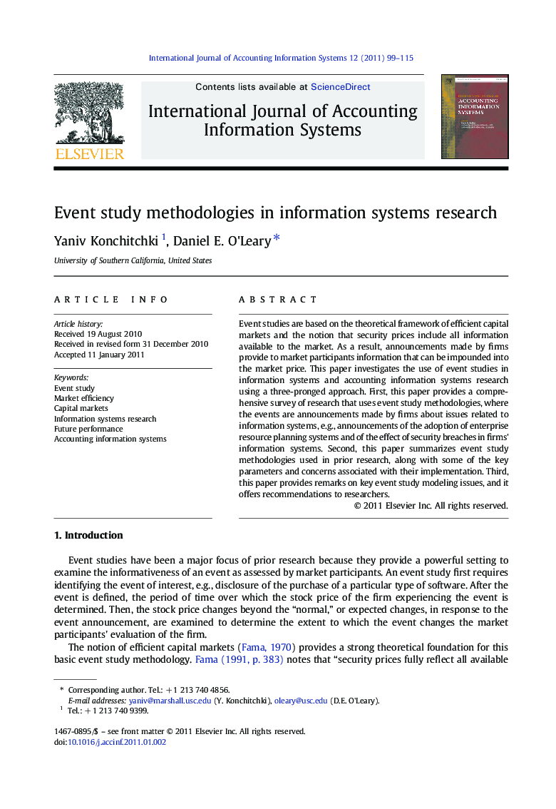 Event study methodologies in information systems research