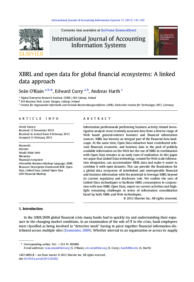 XBRL and open data for global financial ecosystems: A linked data approach