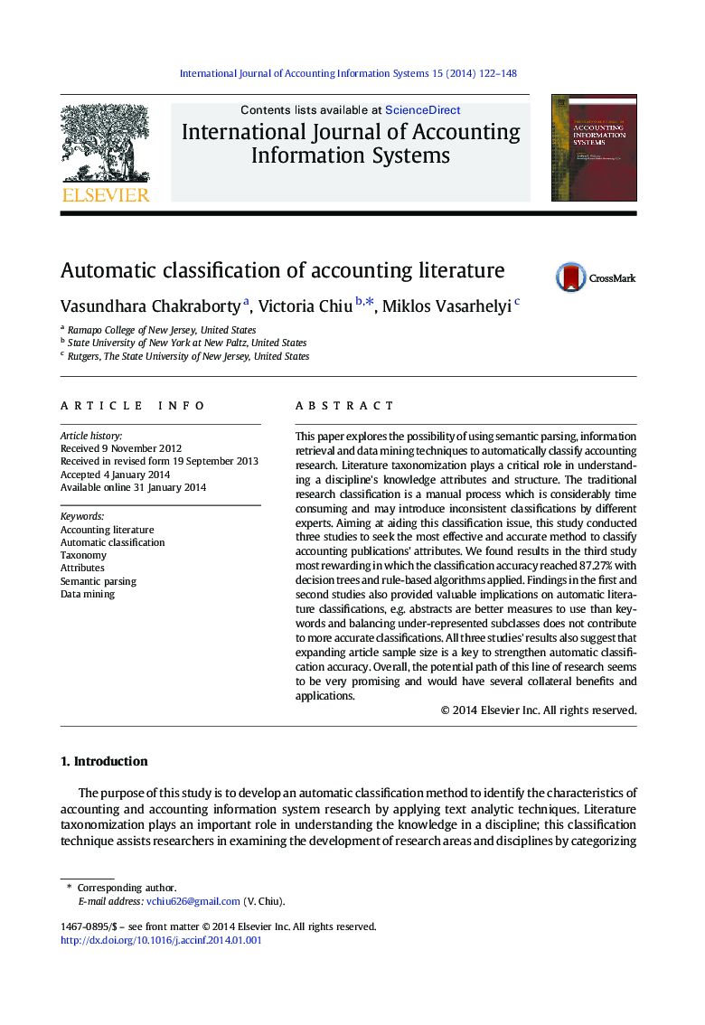 Automatic classification of accounting literature