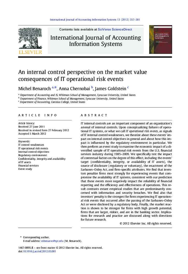 An internal control perspective on the market value consequences of IT operational risk events