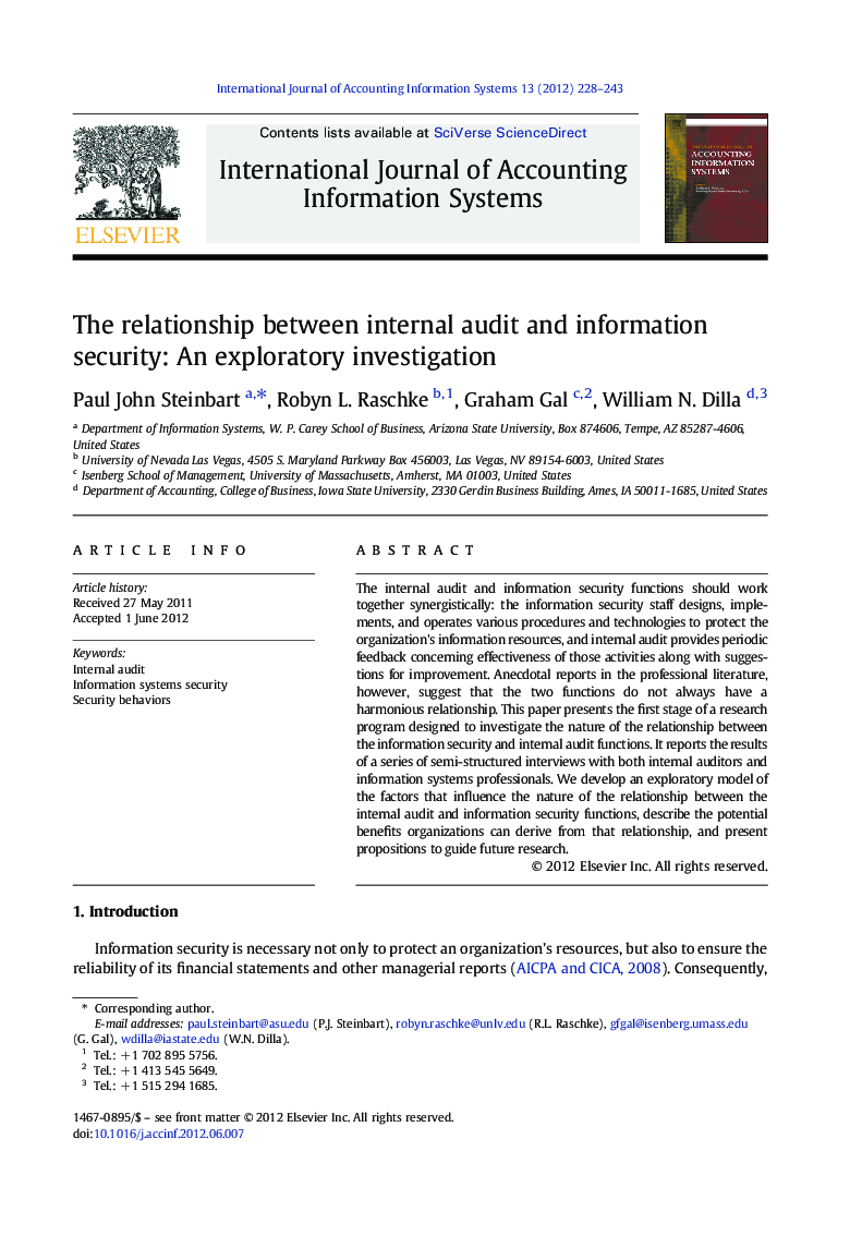 The relationship between internal audit and information security: An exploratory investigation