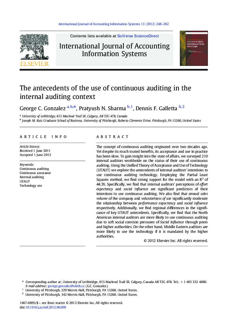 The antecedents of the use of continuous auditing in the internal auditing context