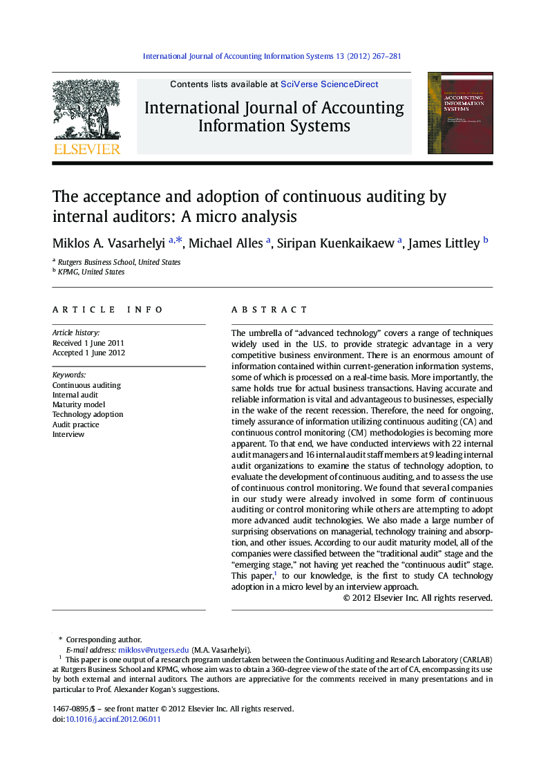 The acceptance and adoption of continuous auditing by internal auditors: A micro analysis