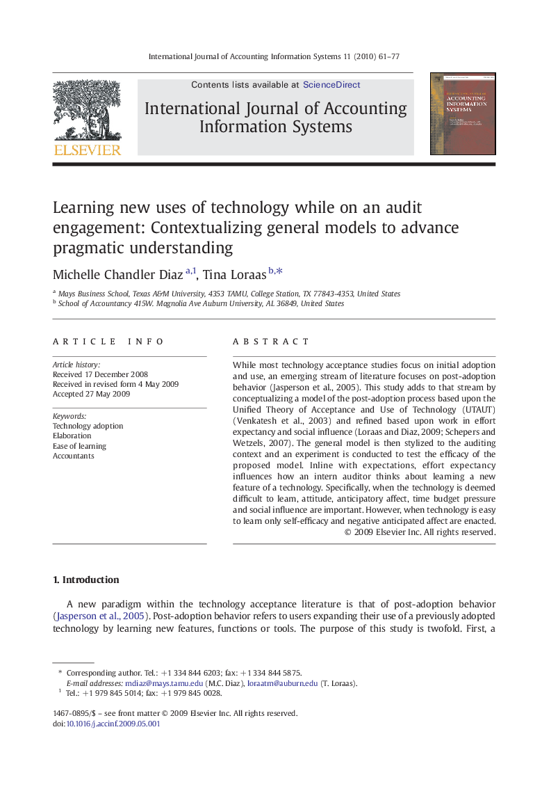 Learning new uses of technology while on an audit engagement: Contextualizing general models to advance pragmatic understanding