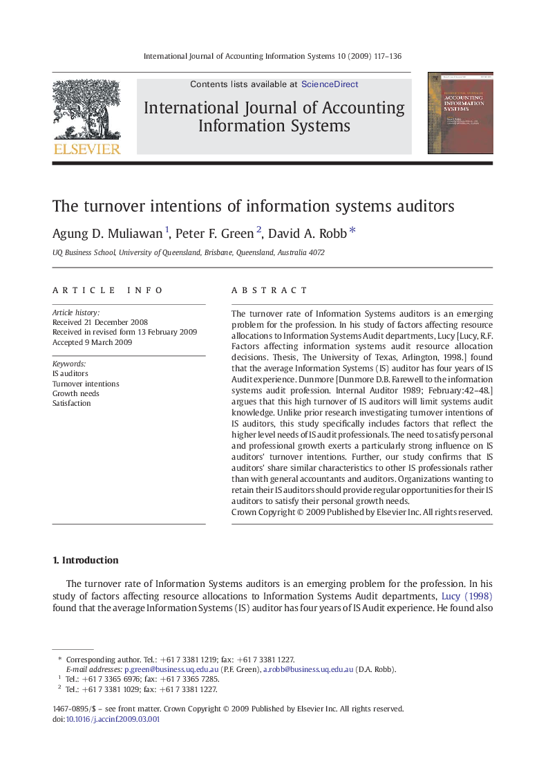 The turnover intentions of information systems auditors