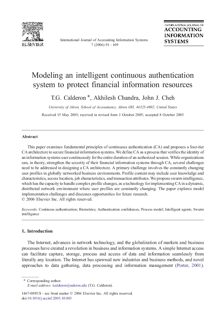 Modeling an intelligent continuous authentication system to protect financial information resources