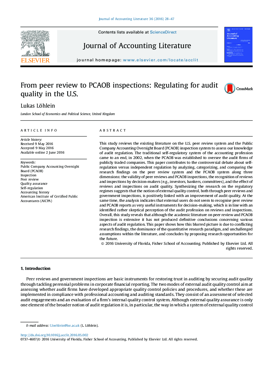 From peer review to PCAOB inspections: Regulating for audit quality in the U.S.