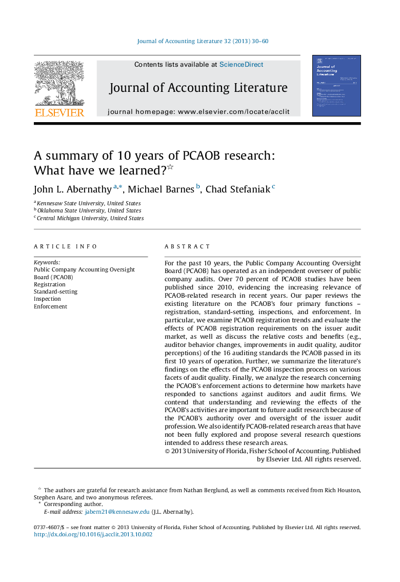A summary of 10 years of PCAOB research: What have we learned? 