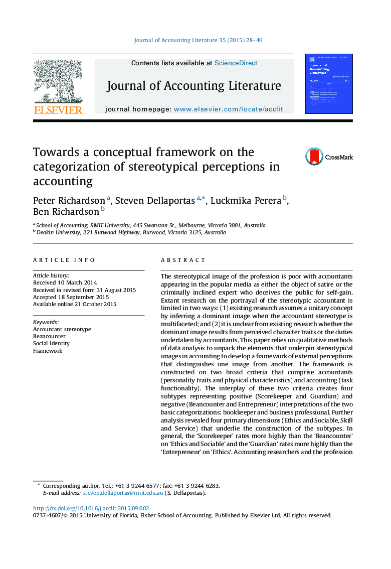 Towards a conceptual framework on the categorization of stereotypical perceptions in accounting