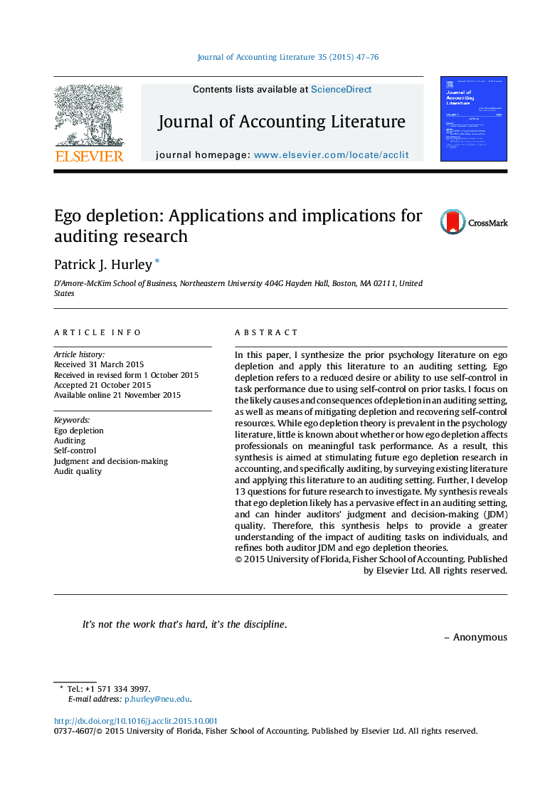 Ego depletion: Applications and implications for auditing research