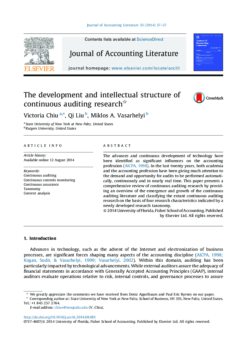 The development and intellectual structure of continuous auditing research 