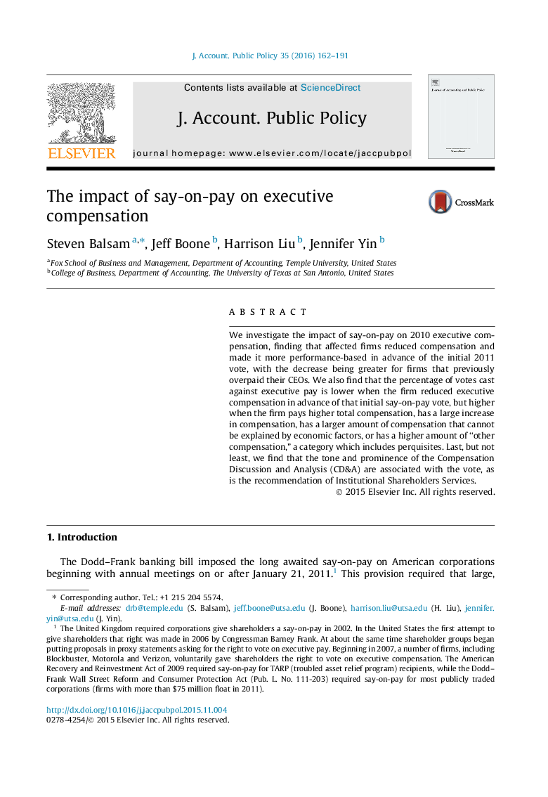 The impact of say-on-pay on executive compensation