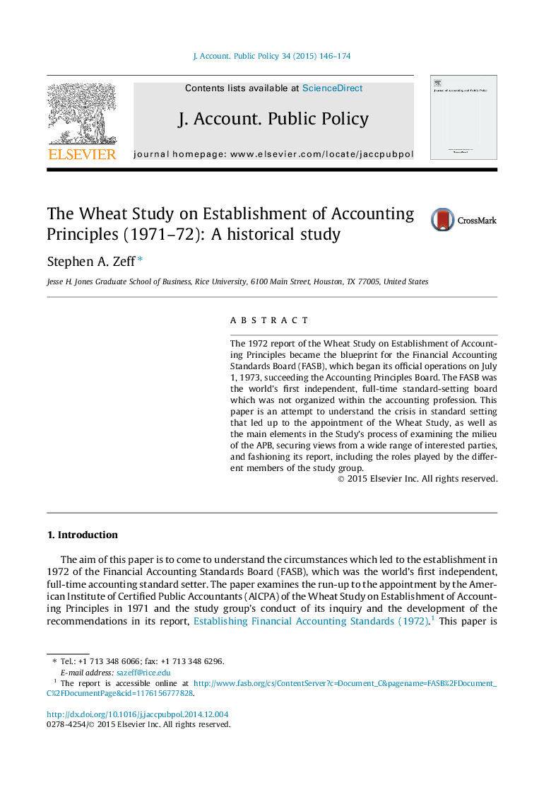 The Wheat Study on Establishment of Accounting Principles (1971–72): A historical study