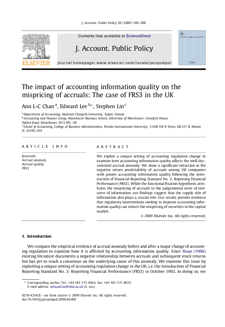 The impact of accounting information quality on the mispricing of accruals: The case of FRS3 in the UK