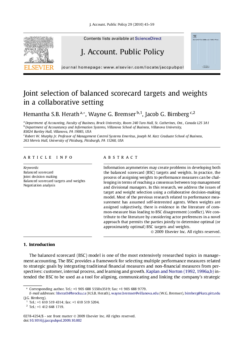 Joint selection of balanced scorecard targets and weights in a collaborative setting