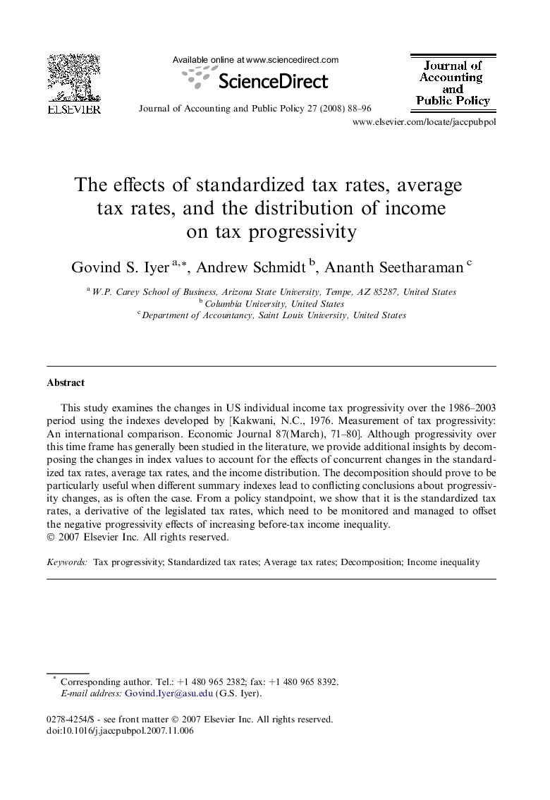 The effects of standardized tax rates, average tax rates, and the distribution of income on tax progressivity