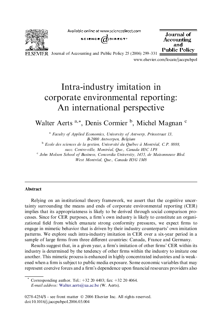 Intra-industry imitation in corporate environmental reporting: An international perspective