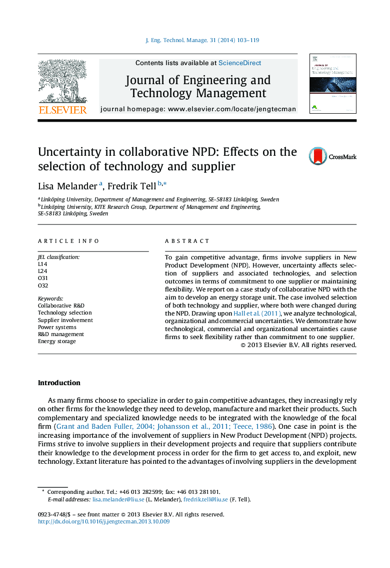 Uncertainty in collaborative NPD: Effects on the selection of technology and supplier