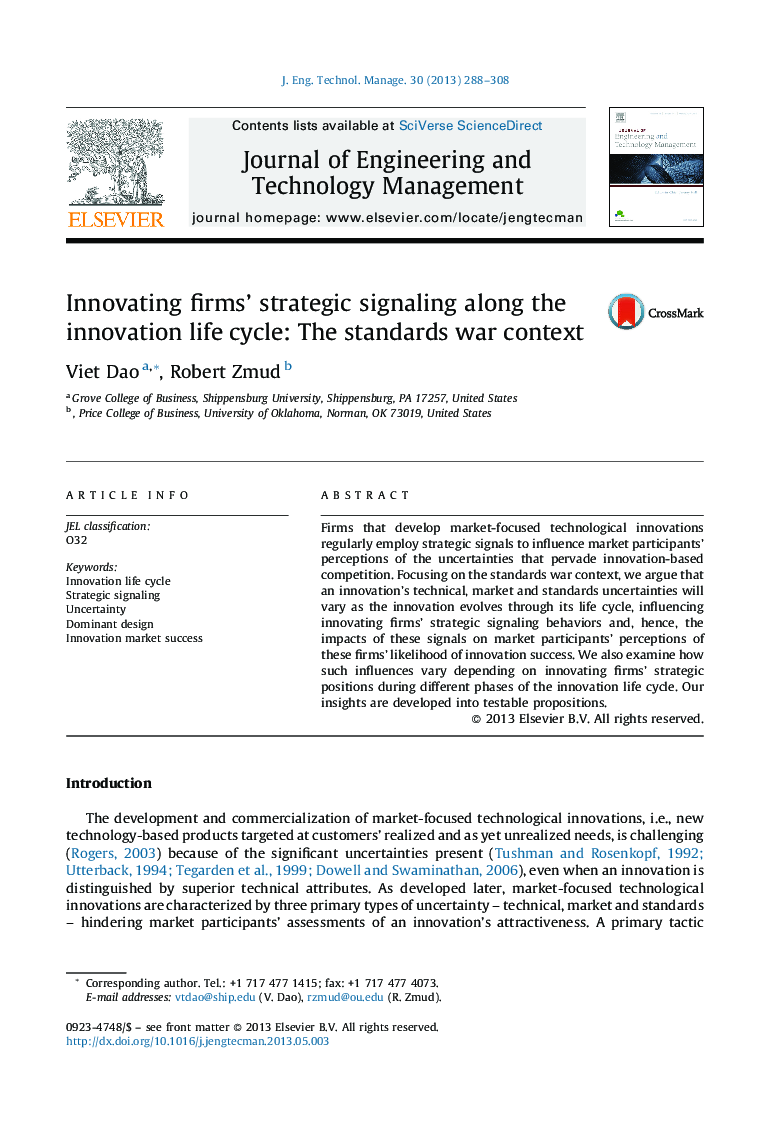 Innovating firms’ strategic signaling along the innovation life cycle: The standards war context