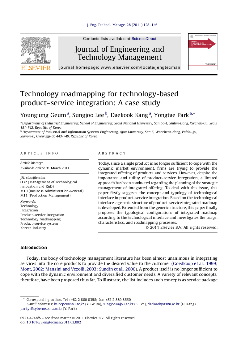 Technology roadmapping for technology-based product–service integration: A case study