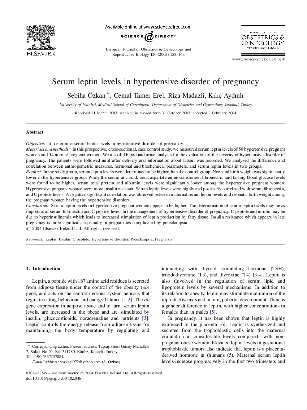 Serum leptin levels in hypertensive disorder of pregnancy